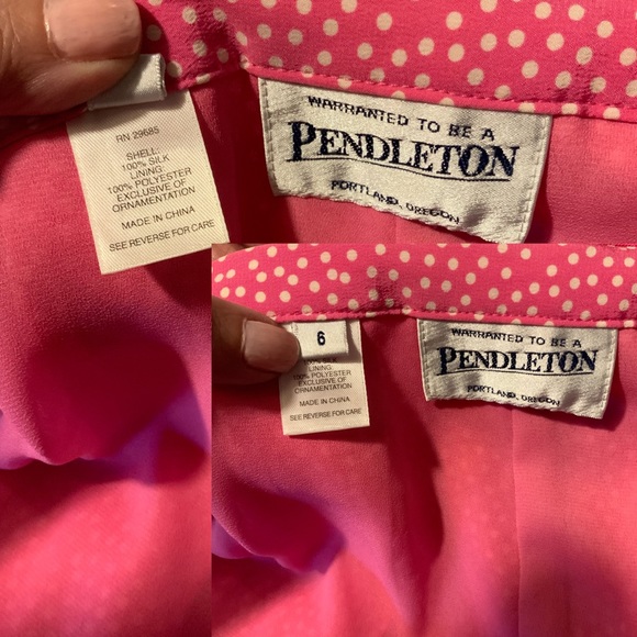 Pendleton 100% SILK hot pink & white TINY polka dot w pink grosgrain trim Sz 6 - Picture 2 of 13